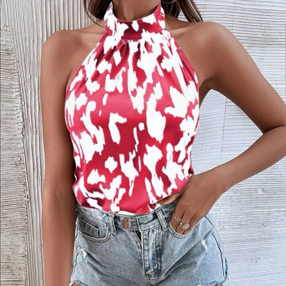 Boho leopard print open back halter top rust brown - Picture 8 of 16